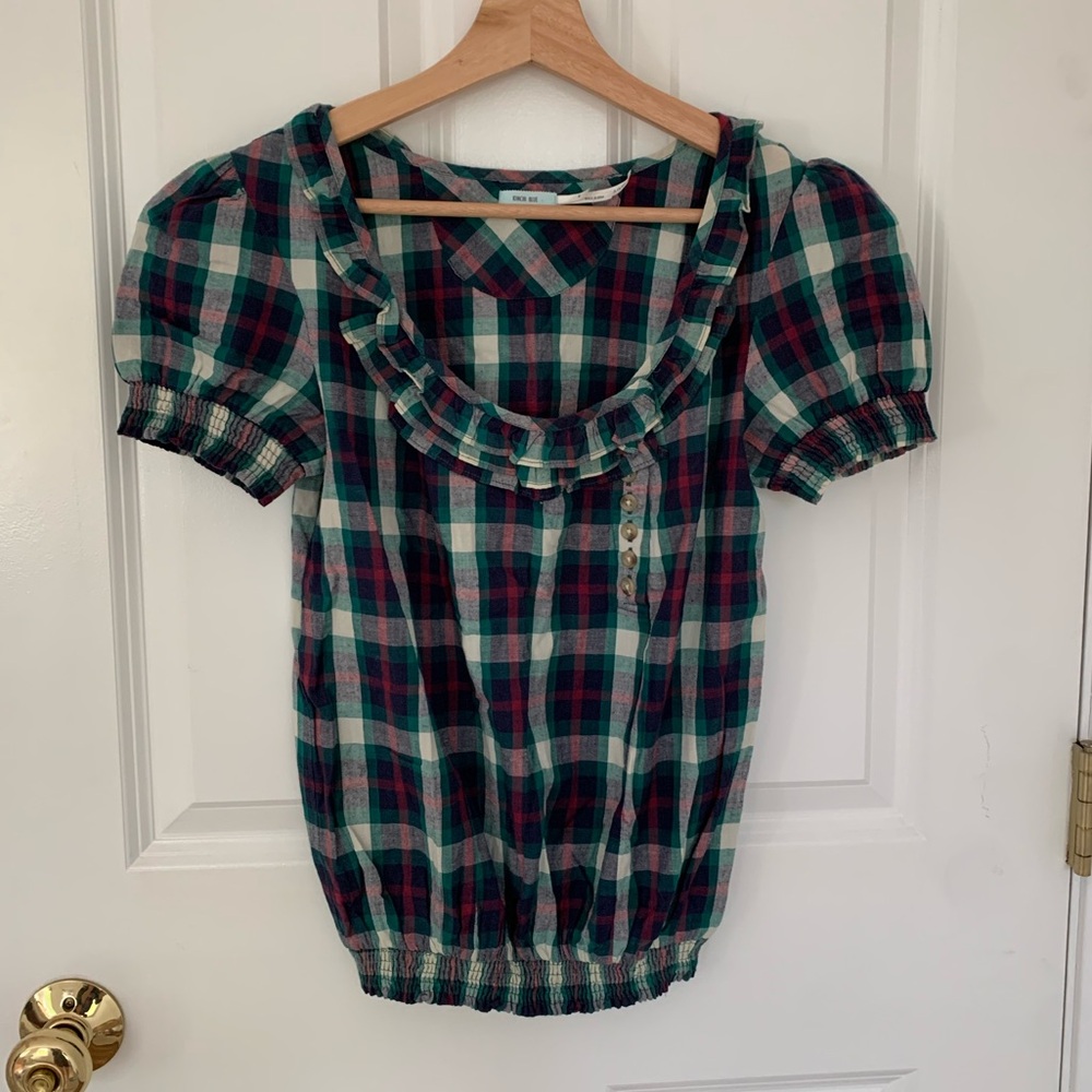 Kimchi Blue Plaid Ruffle Blouse, Small